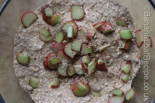 Banana and Rhubarb Loaf Dry Ingredients and Rhubarb