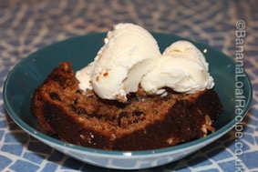 warm banana loaf with ice cream