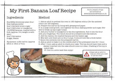 printable banana loaf recipe for kids